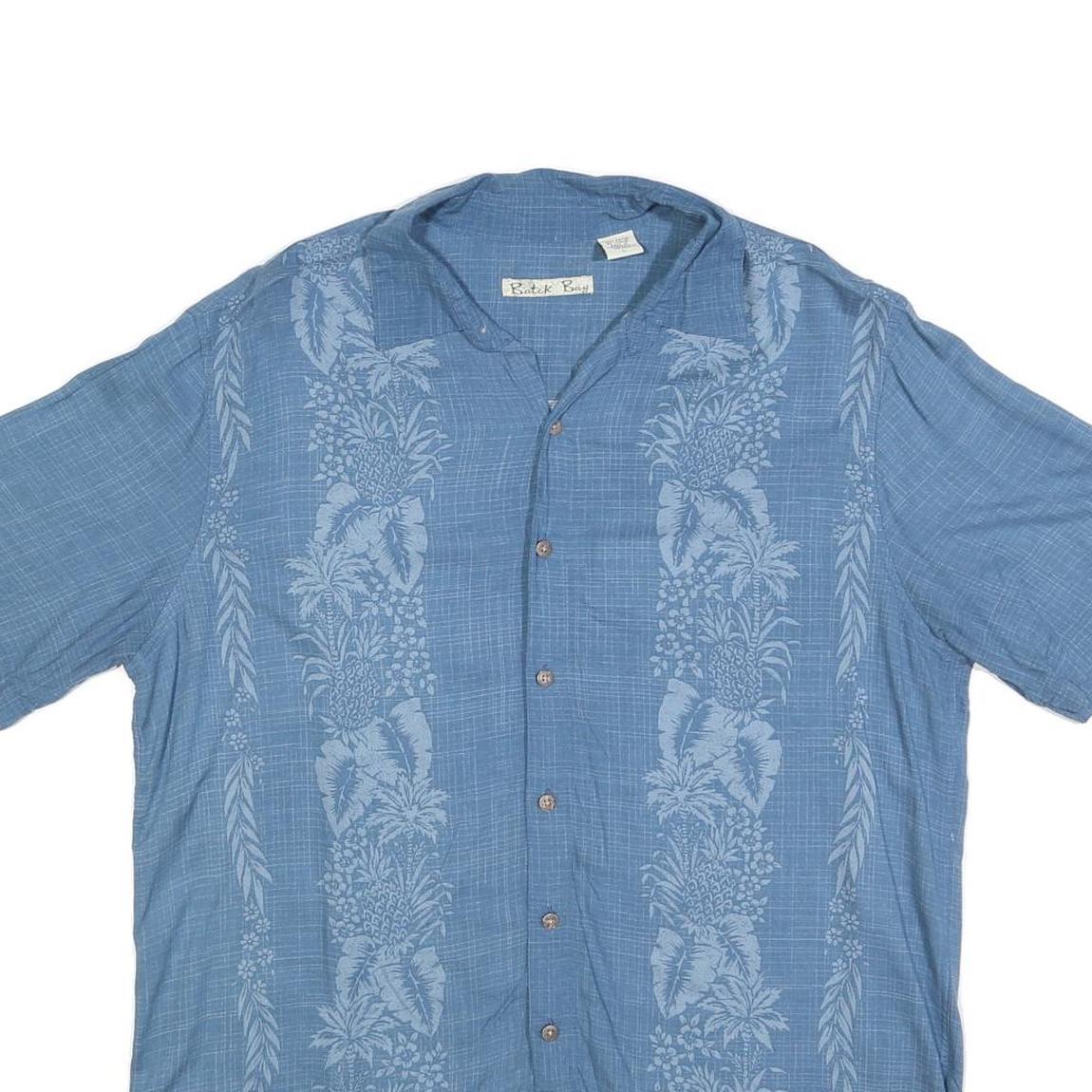 BATIK BAY Mens Blue Rayon Shirt L Hawaiian Style Relaxed Fit Summer Casual