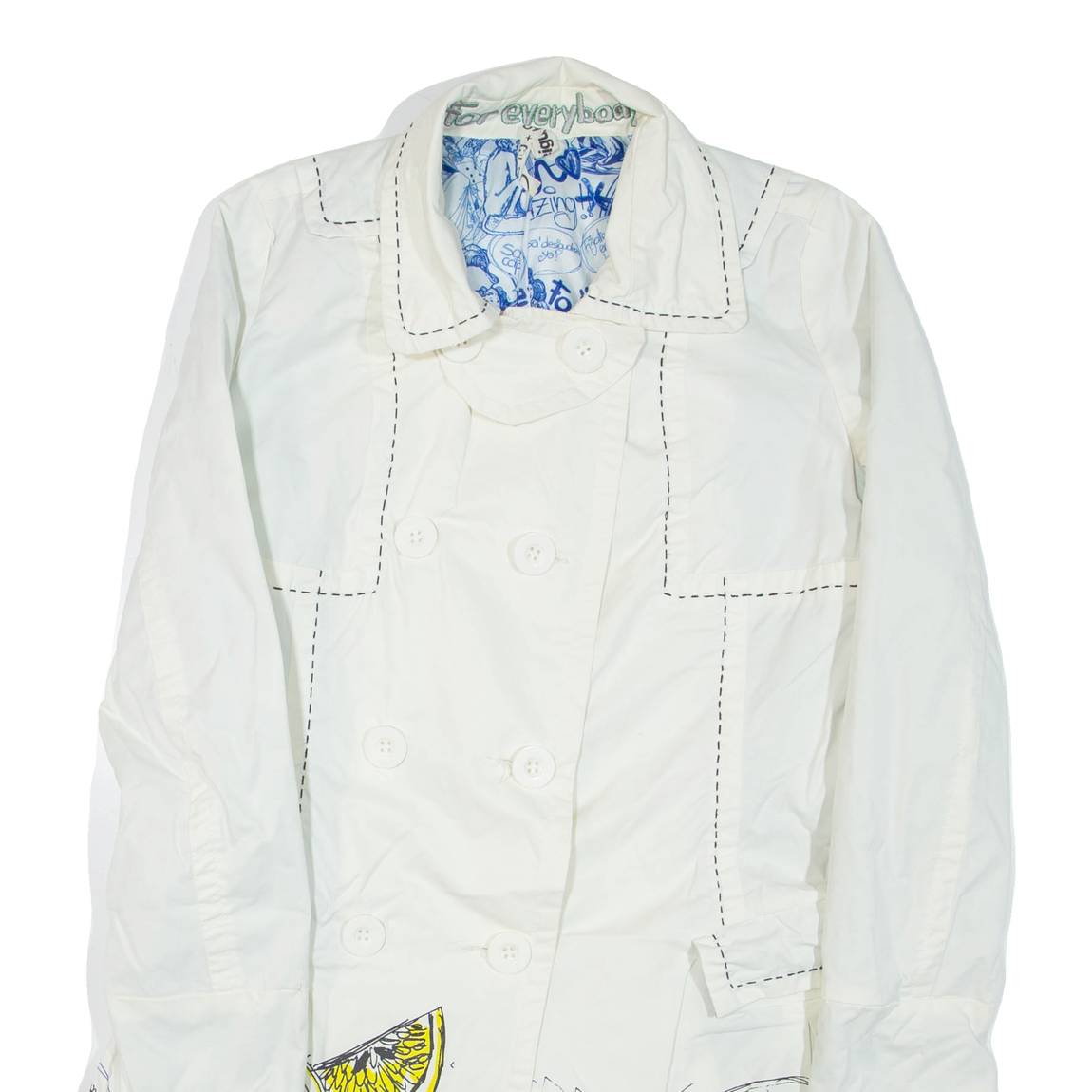 DESIGUAL Womens Jacket White Crazy Pattern L