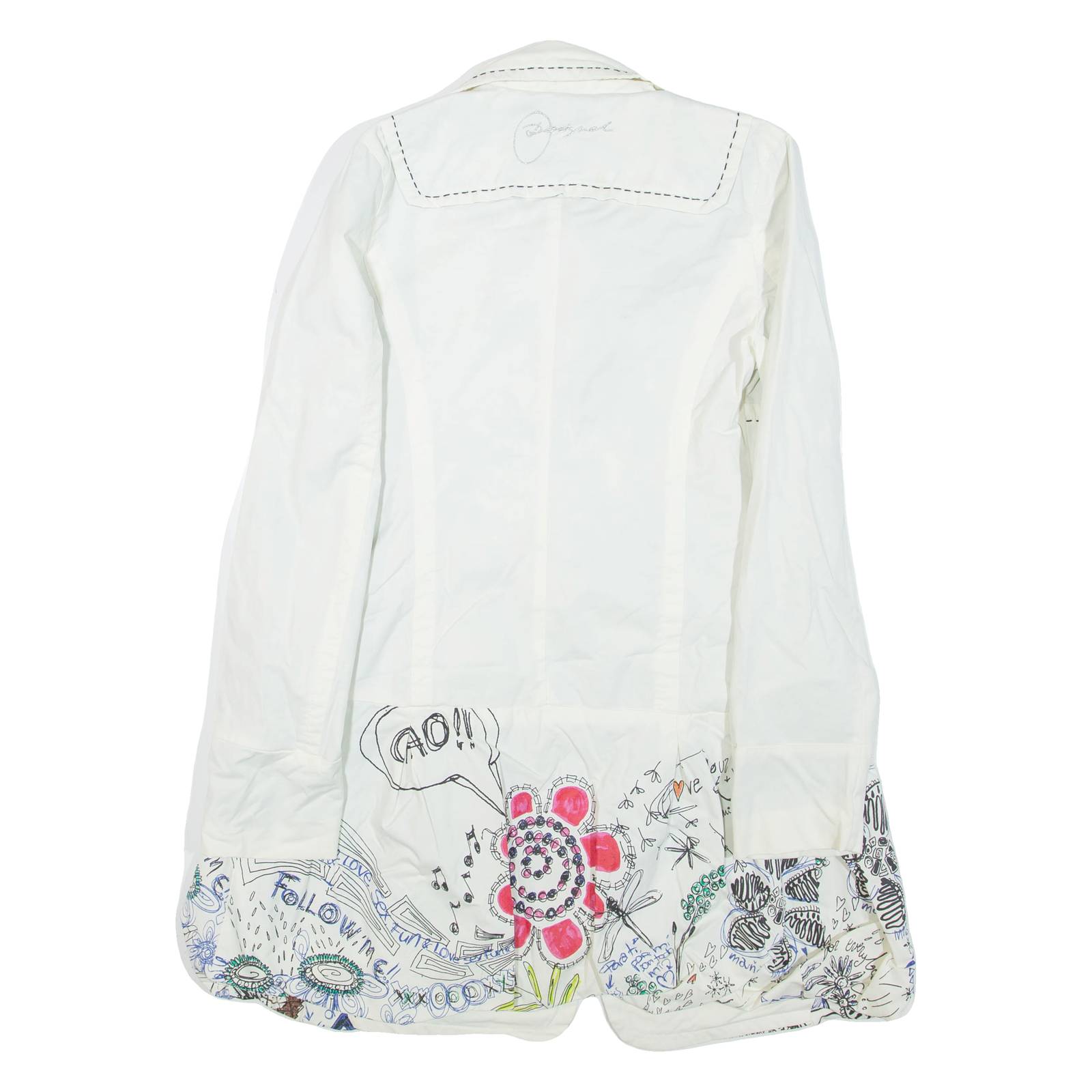 DESIGUAL Womens Jacket White Crazy Pattern L