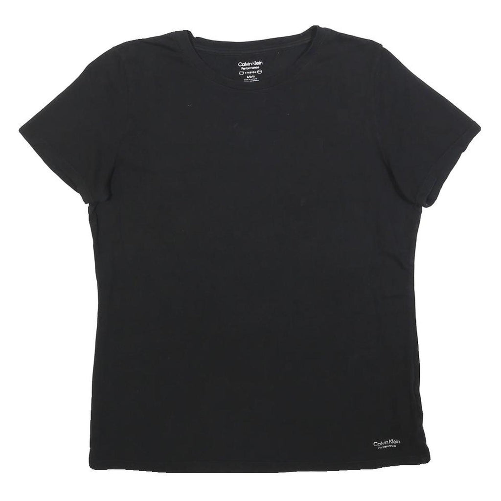CALVIN KLEIN Womens Black Cotton Blend T-Shirt L Short Sleeve Crew Neck Plain