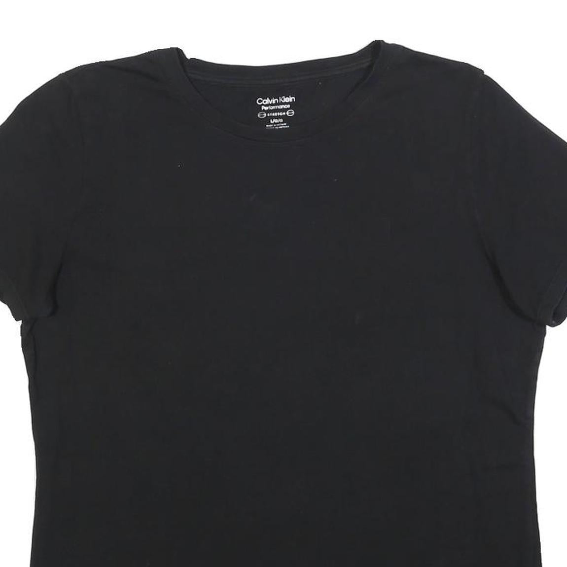 CALVIN KLEIN Womens Black Cotton Blend T-Shirt L Short Sleeve Crew Neck Plain