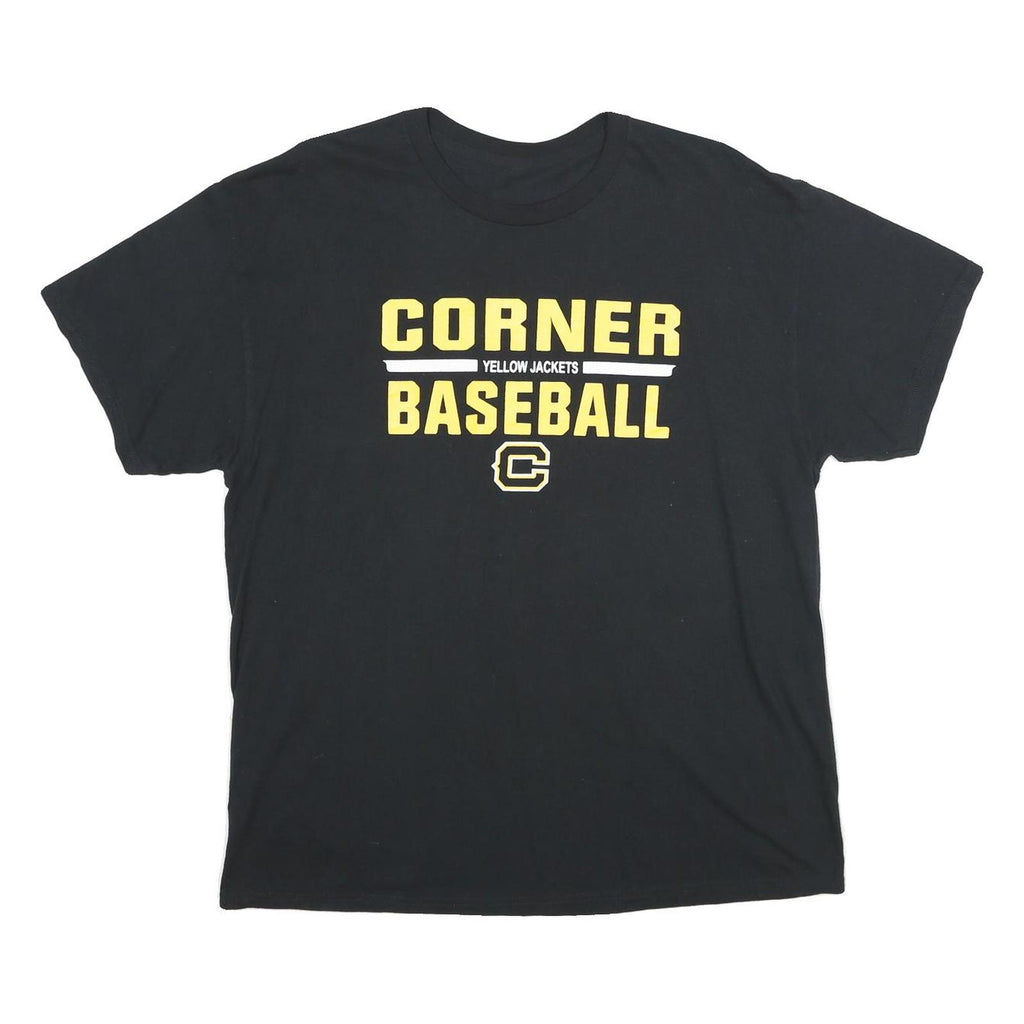 Mens Black Cotton Blend Graphic T-Shirt XL Short Sleeve Crew Neck Baseball Print