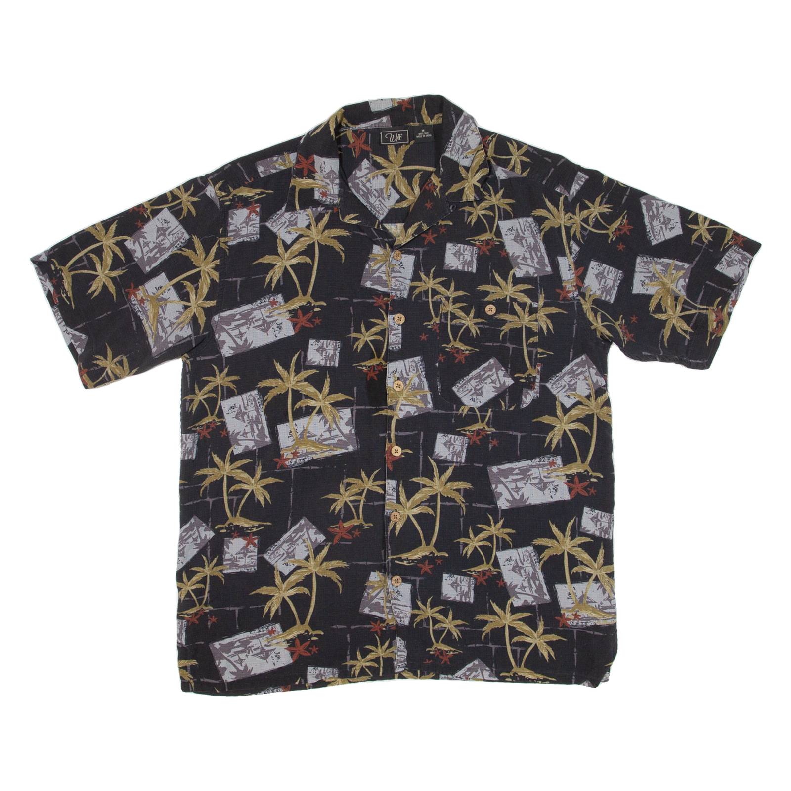 WFF Mens Hawaiian Shirt Black Floral M