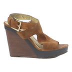 MICHAEL KORS Womens Brown Leather Wedge Sandals UK 8 Stylish Adjustable Buckle