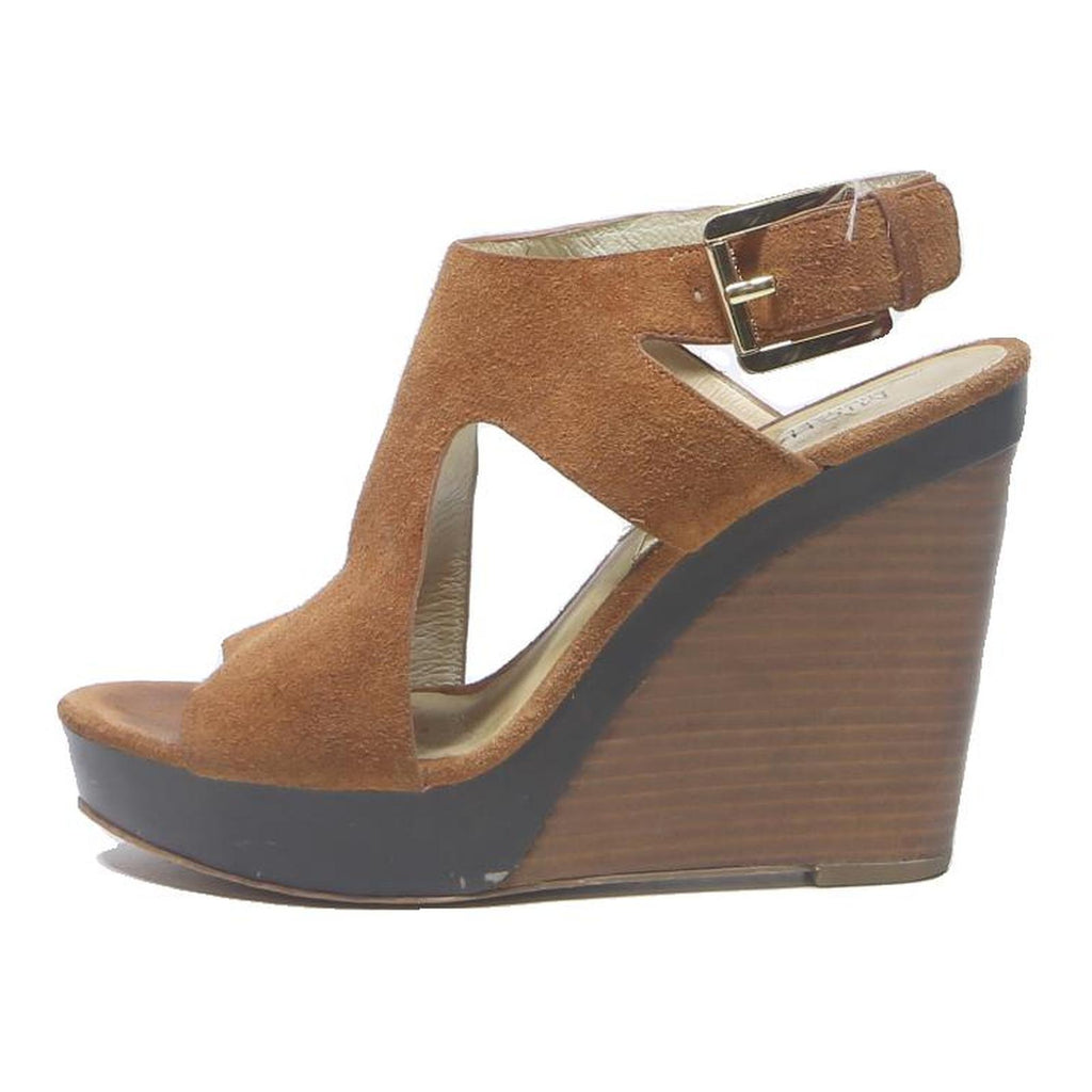 MICHAEL KORS Womens Brown Leather Wedge Sandals UK 8 Stylish Adjustable Buckle
