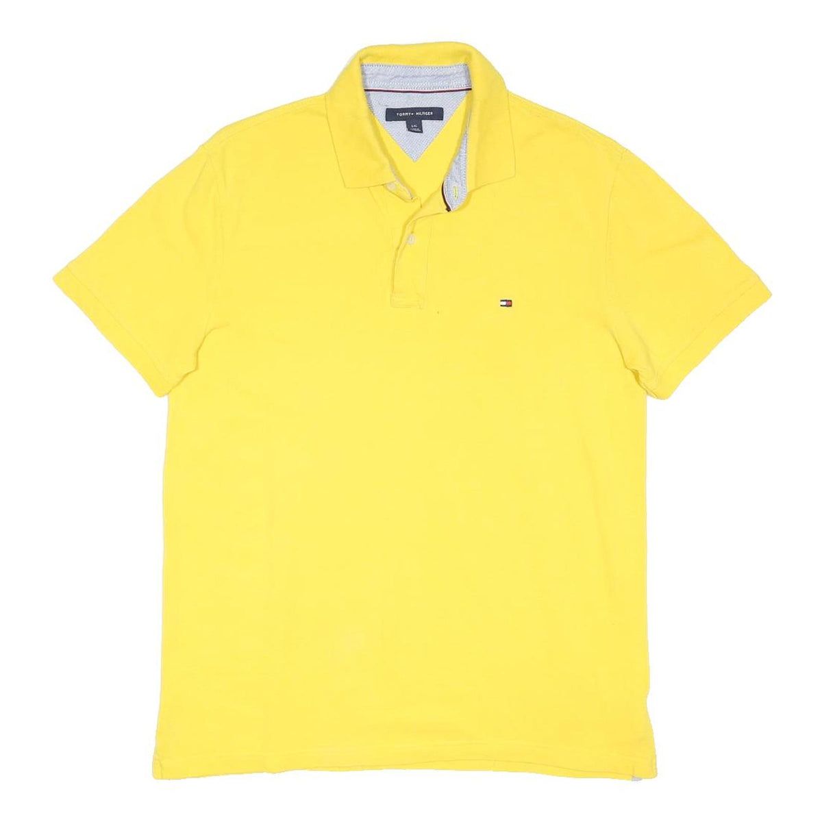 TOMMY HILFIGER Mens Yellow Short Sleeve Plain L Cotton Blend Polo Shirt Classic