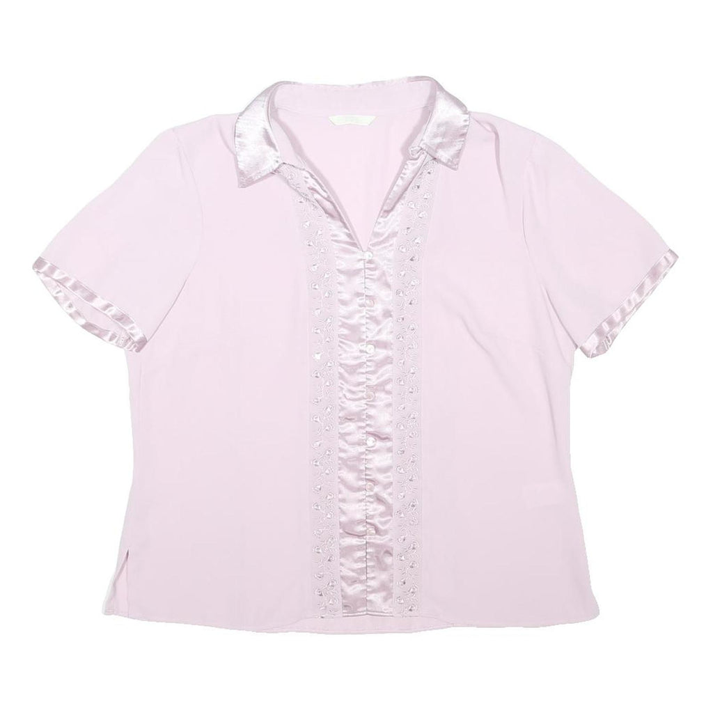 MARKS & SPENCER Womens Pink Shirt Short Sleeve Collared Satin Trim UK 14 Summer