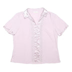 MARKS & SPENCER Womens Pink Shirt Short Sleeve Collared Satin Trim UK 14 Summer