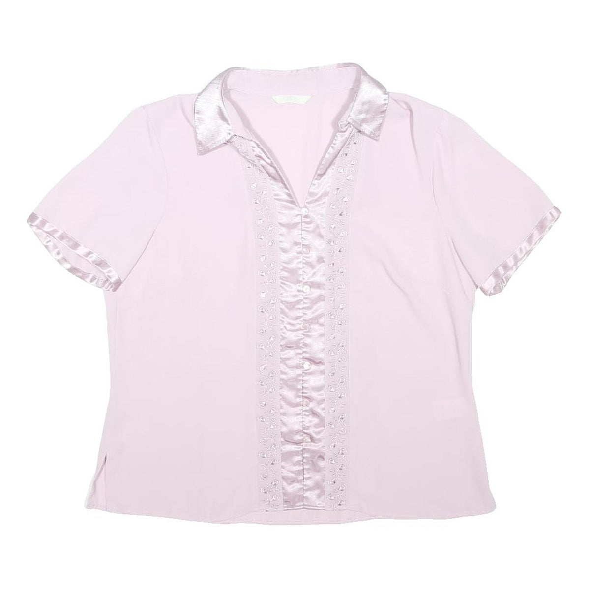 MARKS & SPENCER Womens Pink Shirt Short Sleeve Collared Satin Trim UK 14 Summer