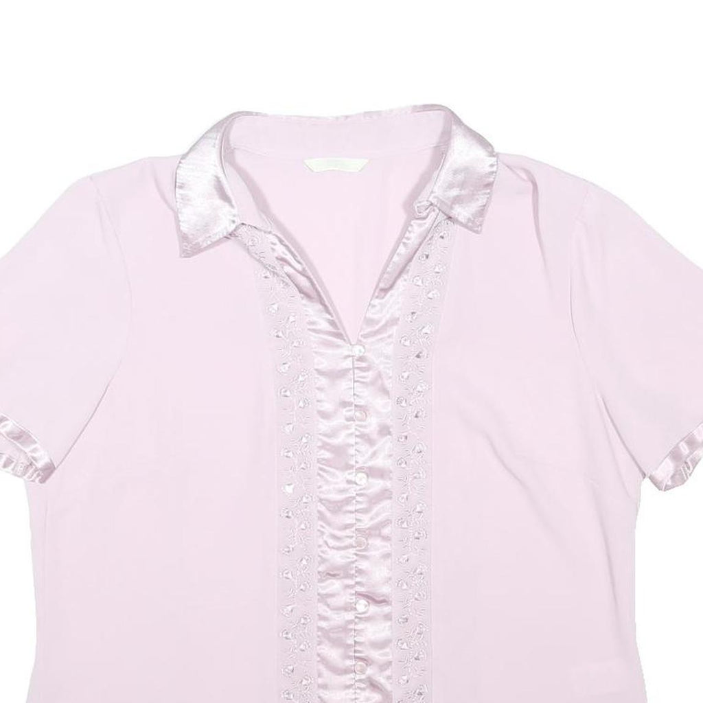 MARKS & SPENCER Womens Pink Shirt Short Sleeve Collared Satin Trim UK 14 Summer