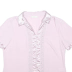 MARKS & SPENCER Womens Pink Shirt Short Sleeve Collared Satin Trim UK 14 Summer