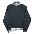 CHAMPION Mens Black Varsity Zip Jacket M Polyester Blend Plain Stripe