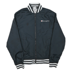 CHAMPION Mens Black Varsity Zip Jacket M Polyester Blend Plain Stripe