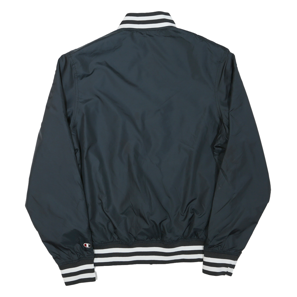 CHAMPION Mens Black Varsity Zip Jacket M Polyester Blend Plain Stripe
