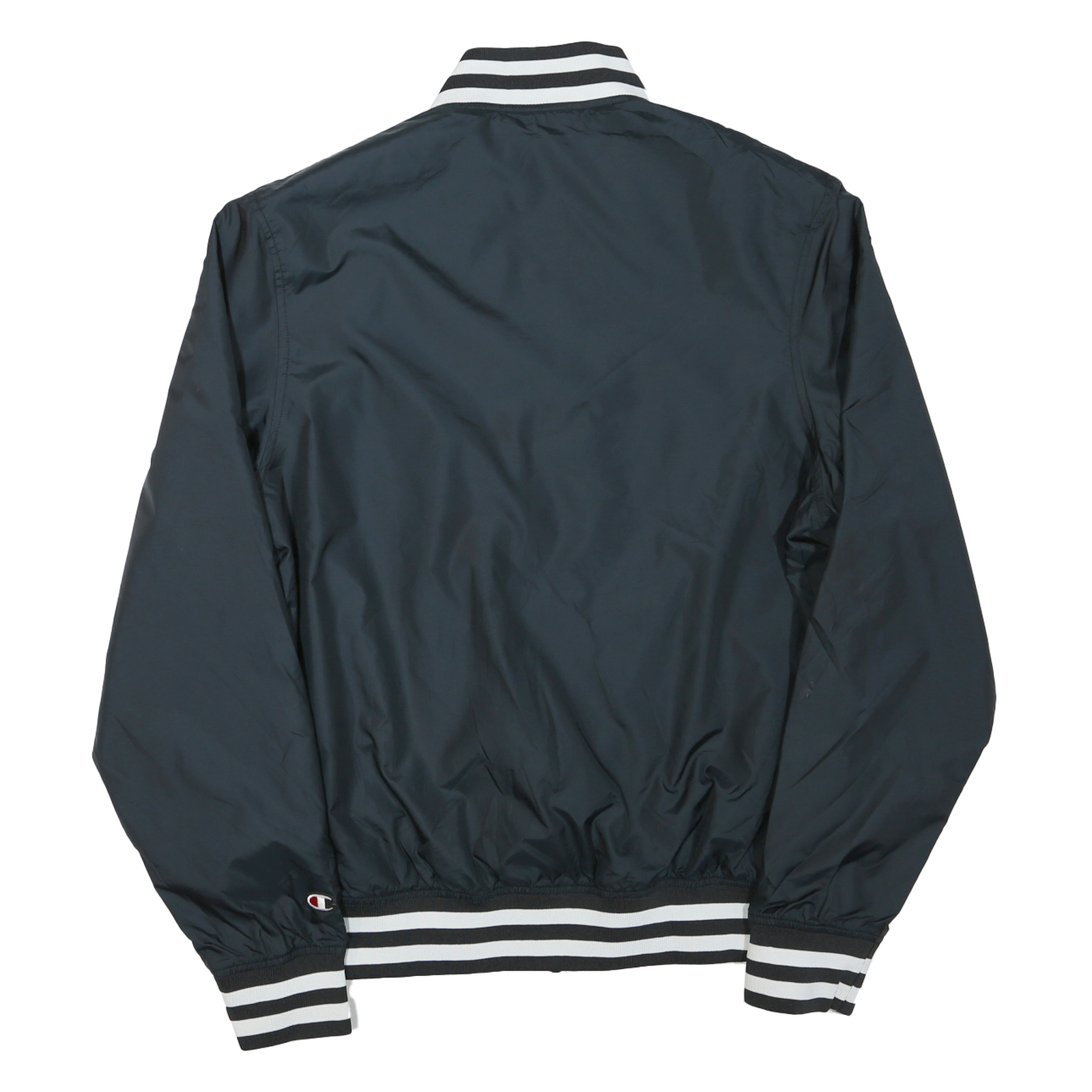 CHAMPION Mens Black Varsity Zip Jacket M Polyester Blend Plain Stripe