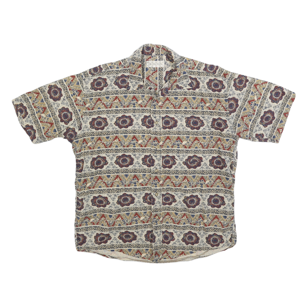 CROSSINGS Mens Beige Pattern Cotton Blend Short Sleeve Shirt M Summer Casual