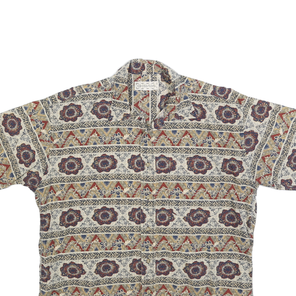 CROSSINGS Mens Beige Pattern Cotton Blend Short Sleeve Shirt M Summer Casual