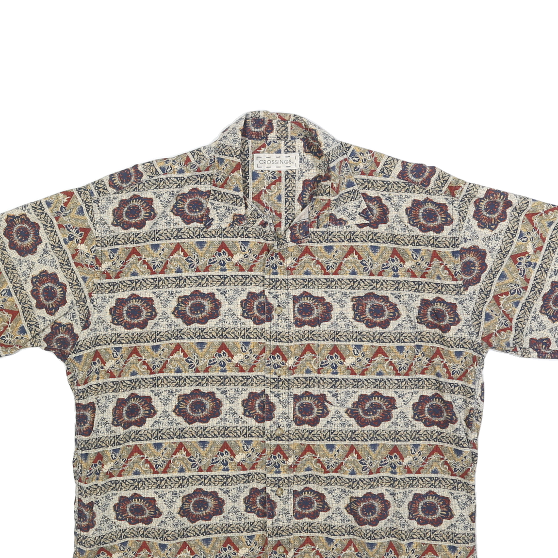 CROSSINGS Mens Beige Pattern Cotton Blend Short Sleeve Shirt M Summer Casual