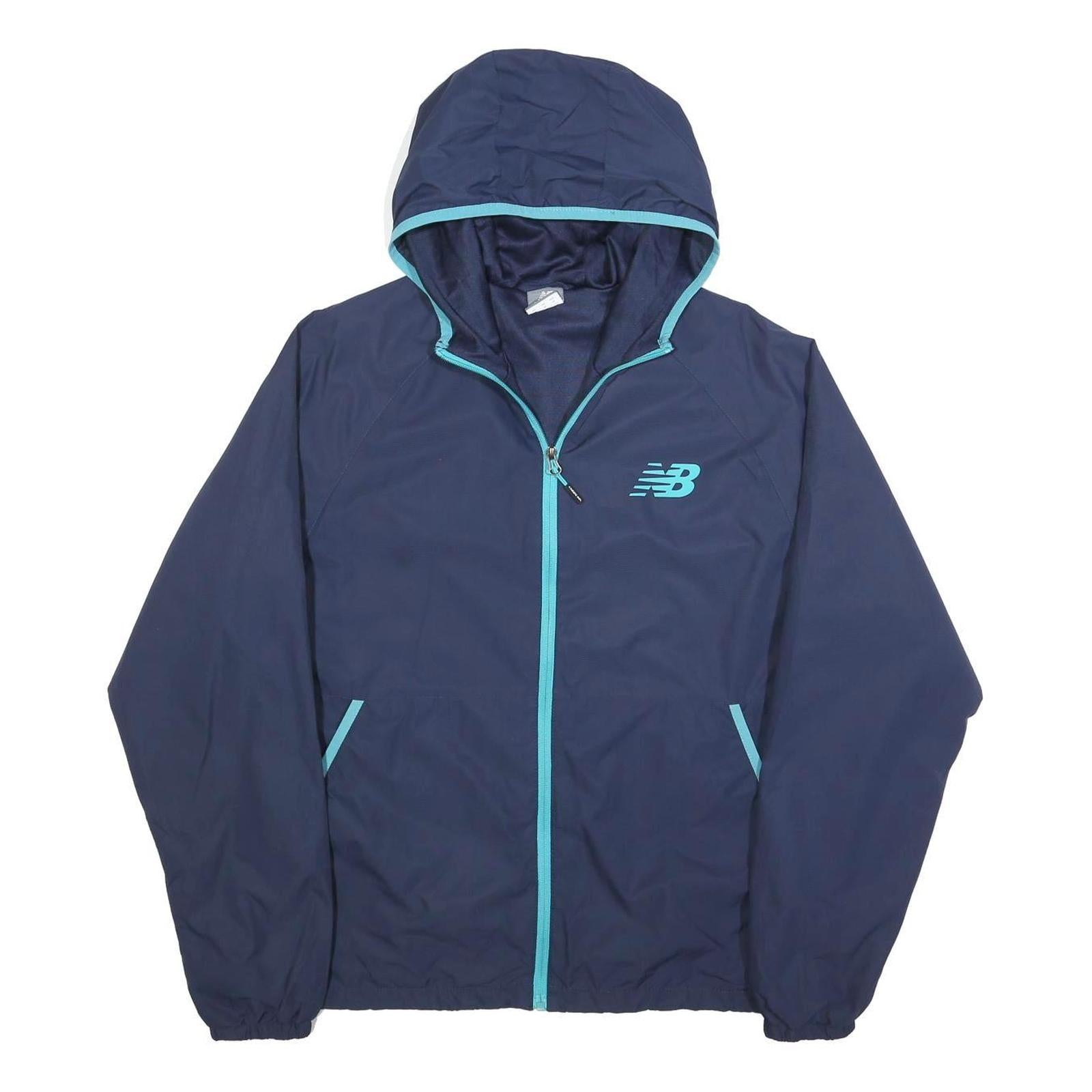 NEW BALANCE Mens Blue & Aqua Zip Hooded Jacket M Polyester Plain Sports Casual
