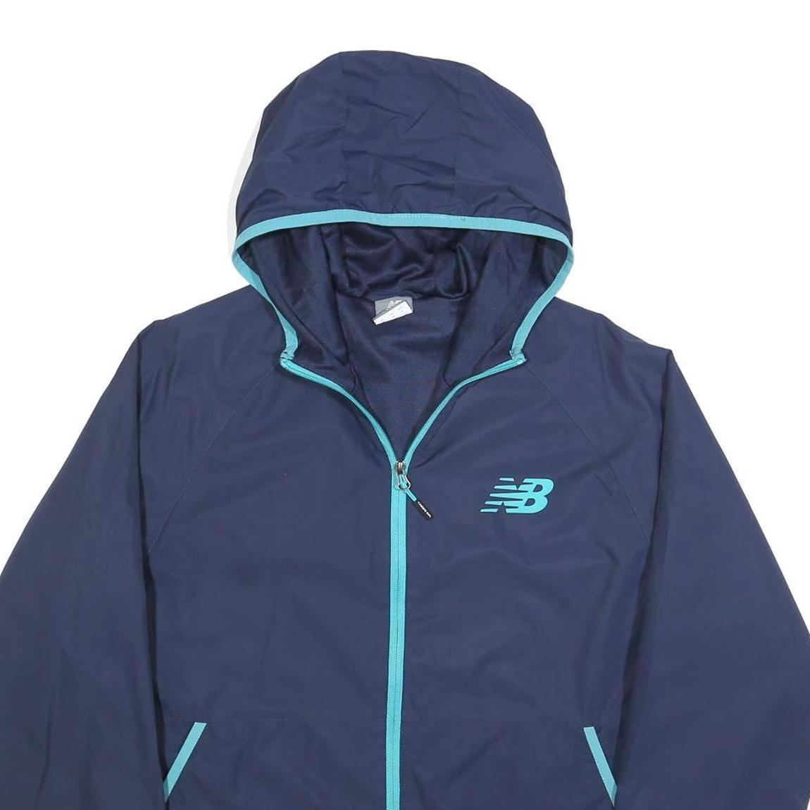 NEW BALANCE Mens Blue & Aqua Zip Hooded Jacket M Polyester Plain Sports Casual