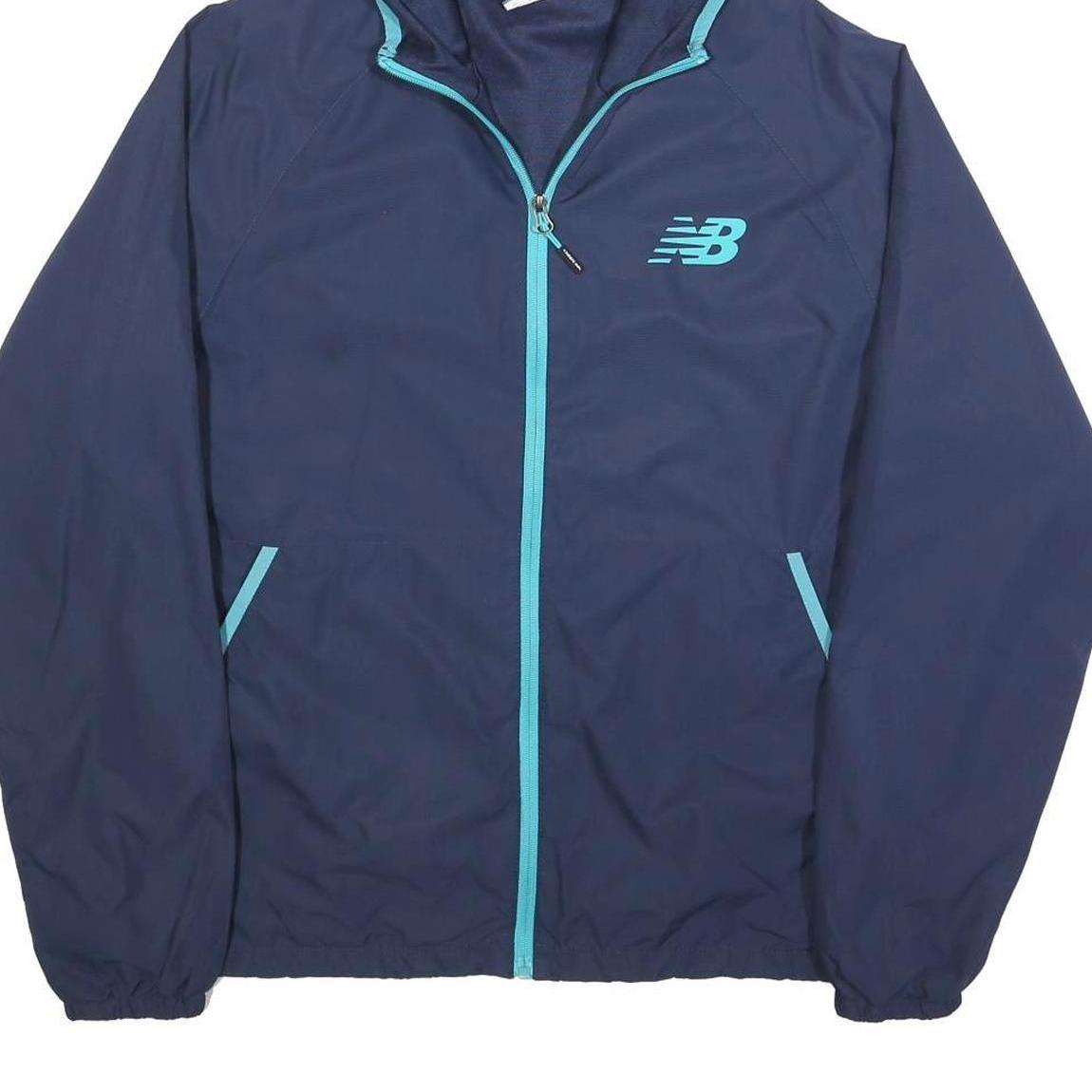 NEW BALANCE Mens Blue & Aqua Zip Hooded Jacket M Polyester Plain Sports Casual