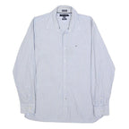 TOMMY HILFIGER Mens Blue & White Striped Cotton Shirt L Classic Fit Casual Long