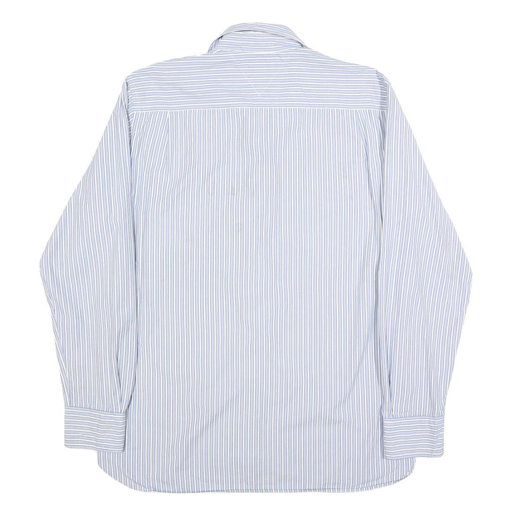 TOMMY HILFIGER Mens Blue & White Striped Cotton Shirt L Classic Fit Casual Long