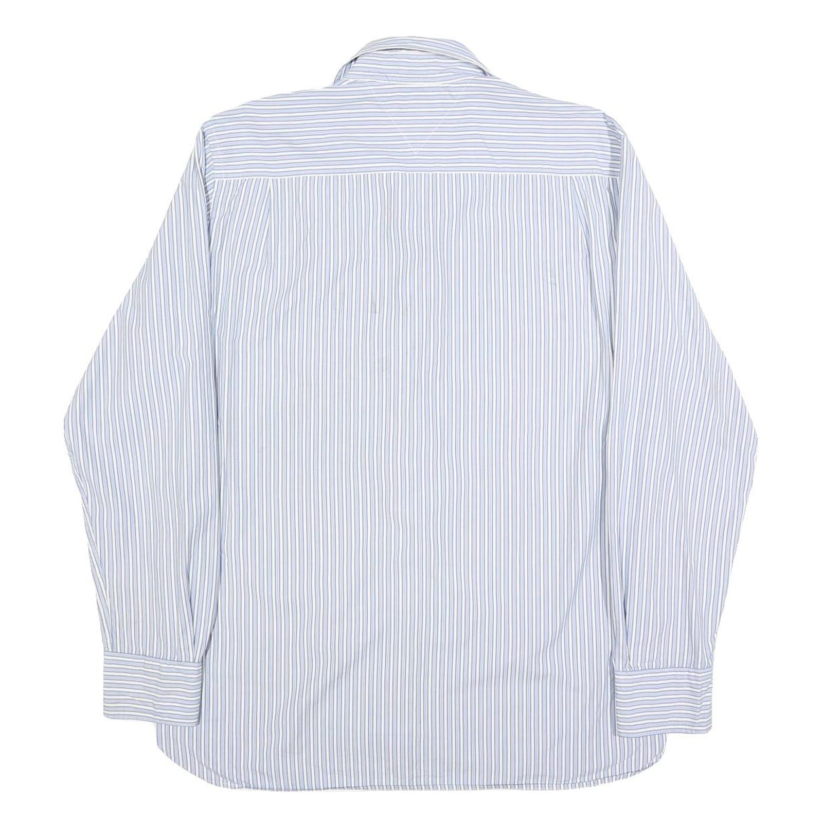 TOMMY HILFIGER Mens Blue & White Striped Cotton Shirt L Classic Fit Casual Long