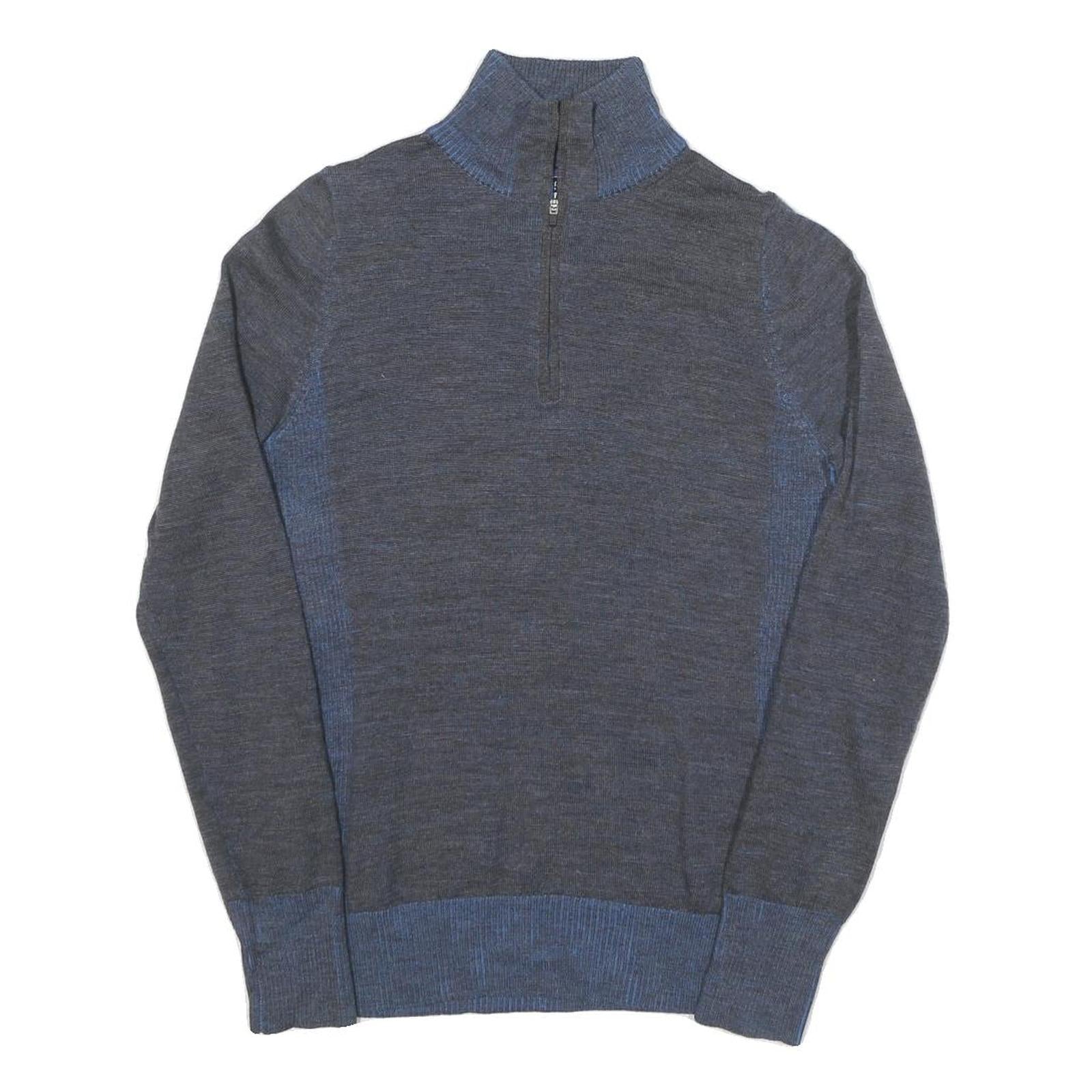 PATAGONIA Womens Grey & Blue Plain Wool Pullover Jumper Half Zip M Comfortable