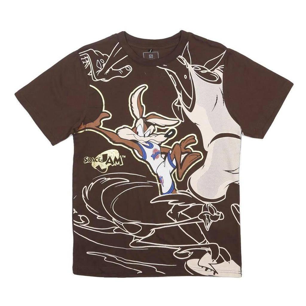 SOUTHPOLE Mens Brown Space Jam Graphic T-Shirt S Short Sleeve Crew Neck Cartoon