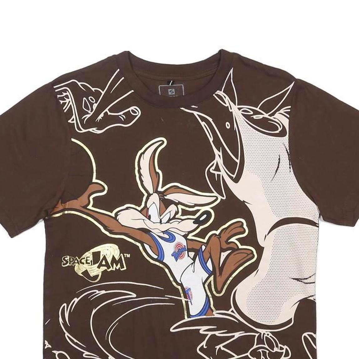 SOUTHPOLE Mens Brown Space Jam Graphic T-Shirt S Short Sleeve Crew Neck Cartoon