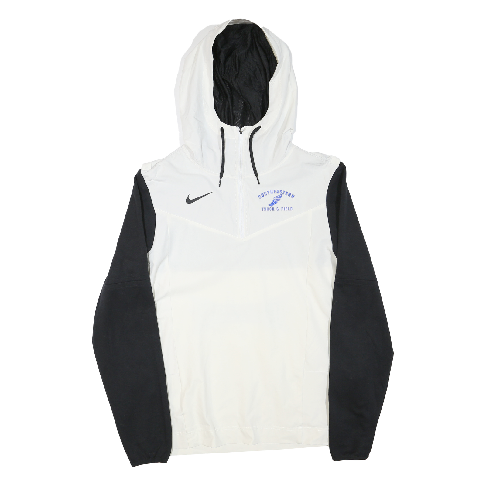 NIKE Mens White & Black Track Field Zip Jacket M Polyester Blend Hooded