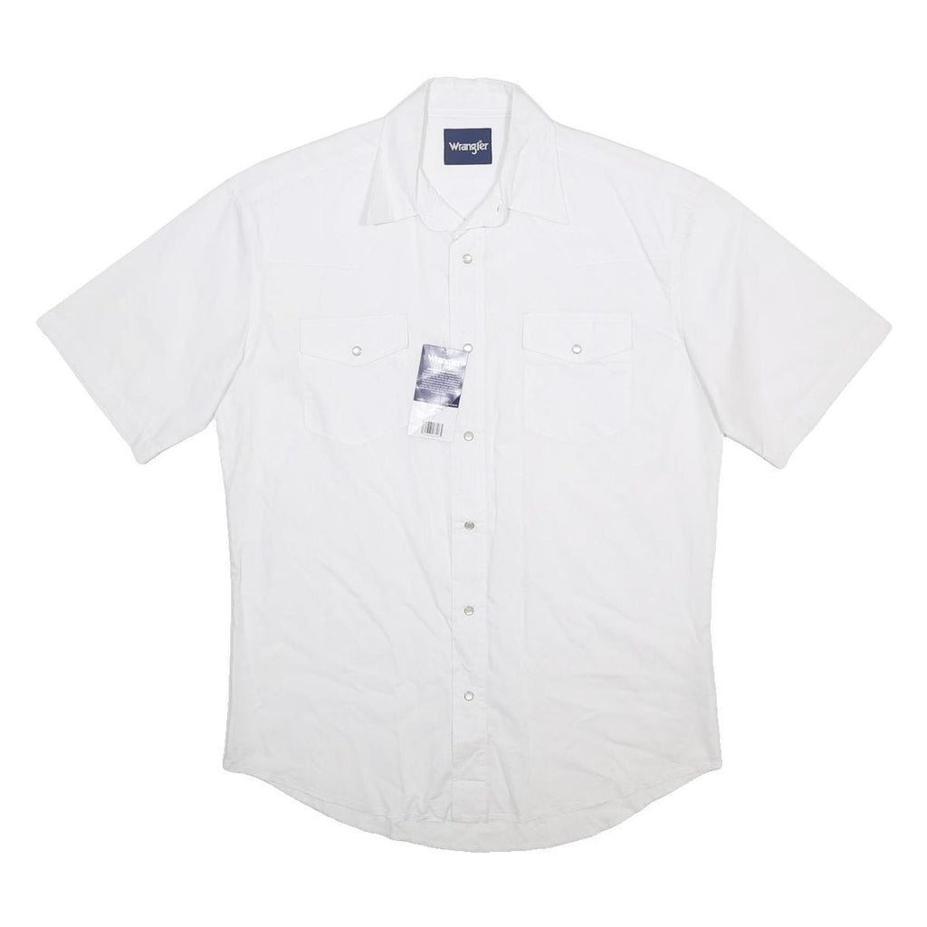 WRANGLER Mens White Short Sleeve Western Shirt M Classic Cotton Blend Button