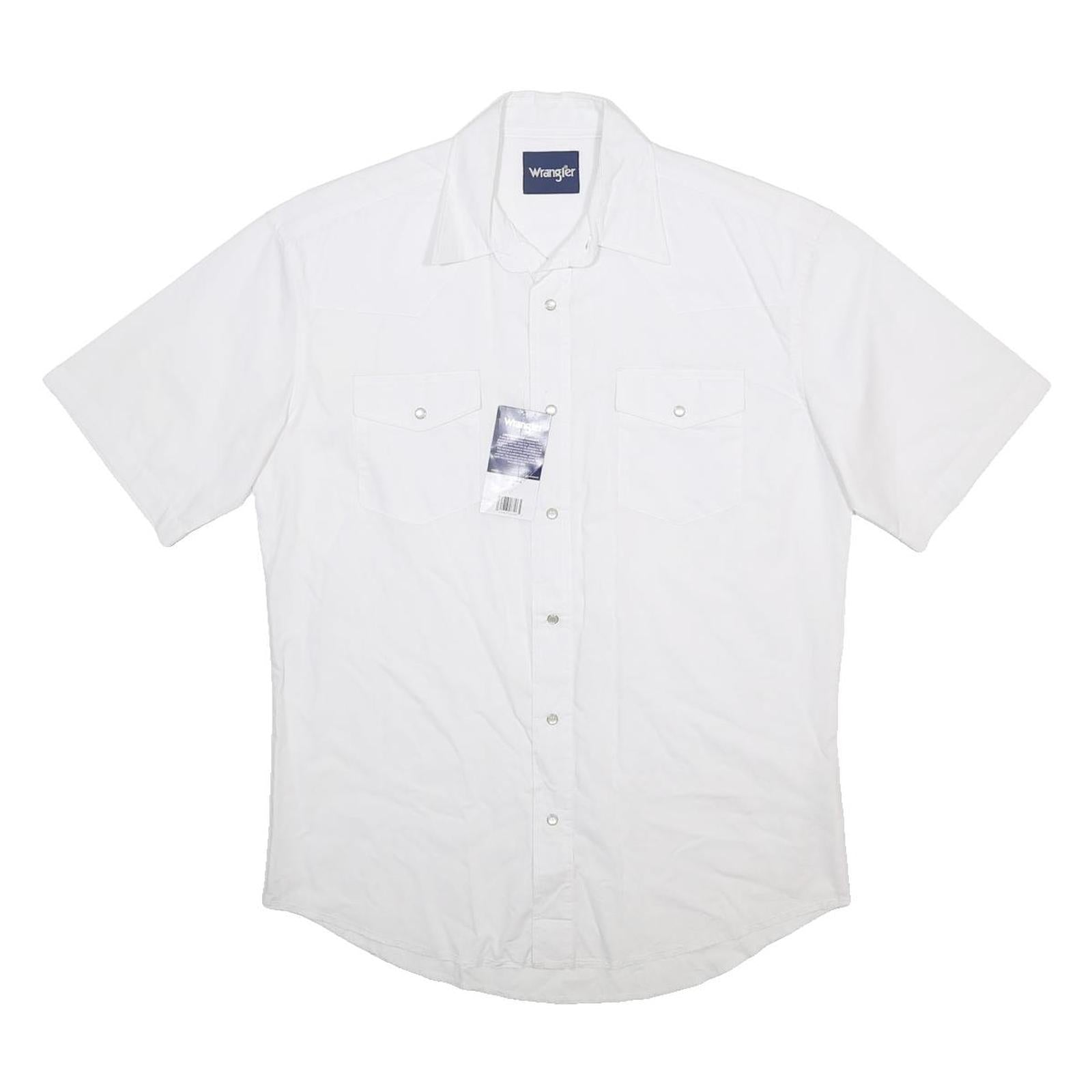 WRANGLER Mens White Short Sleeve Western Shirt M Classic Cotton Blend Button