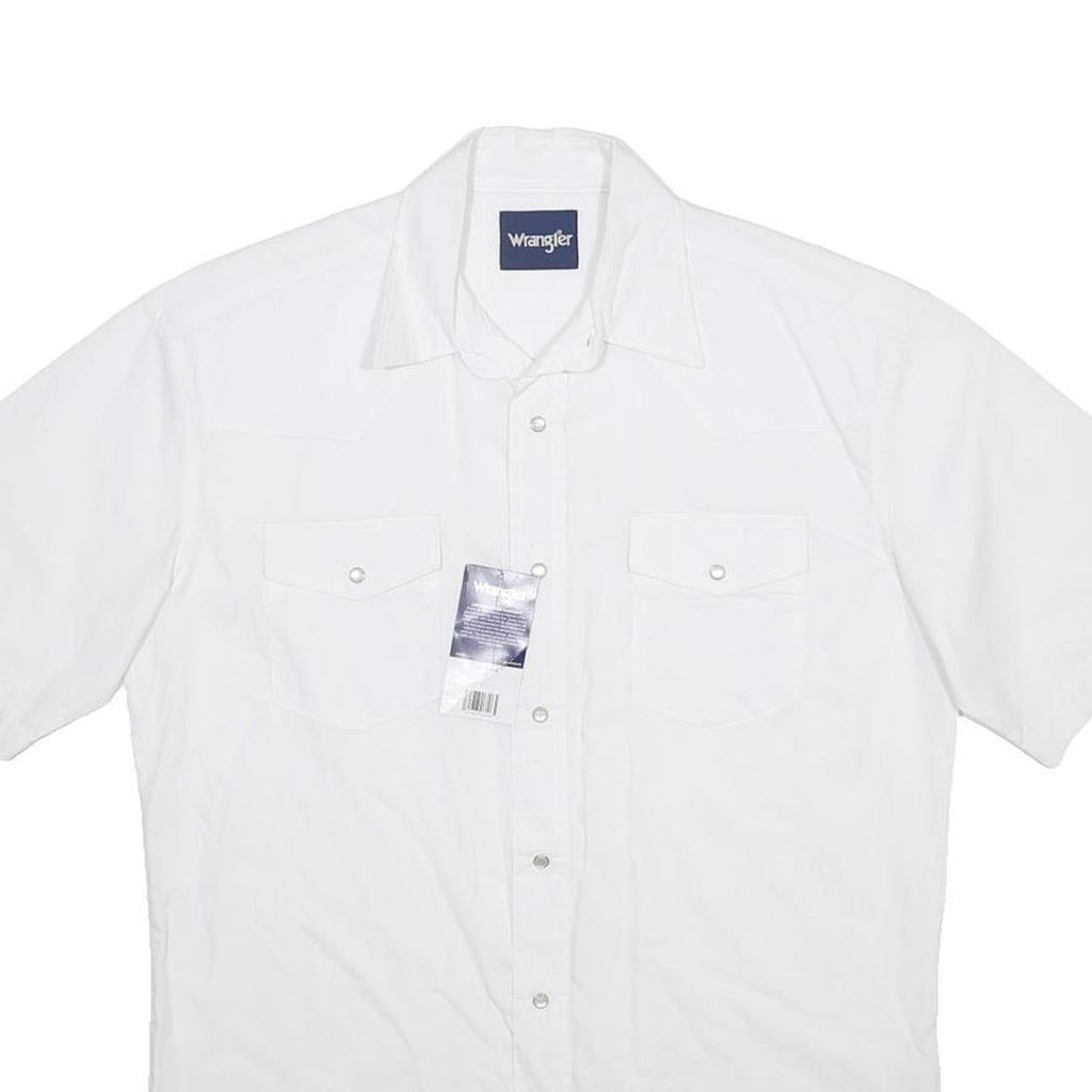 WRANGLER Mens White Short Sleeve Western Shirt M Classic Cotton Blend Button