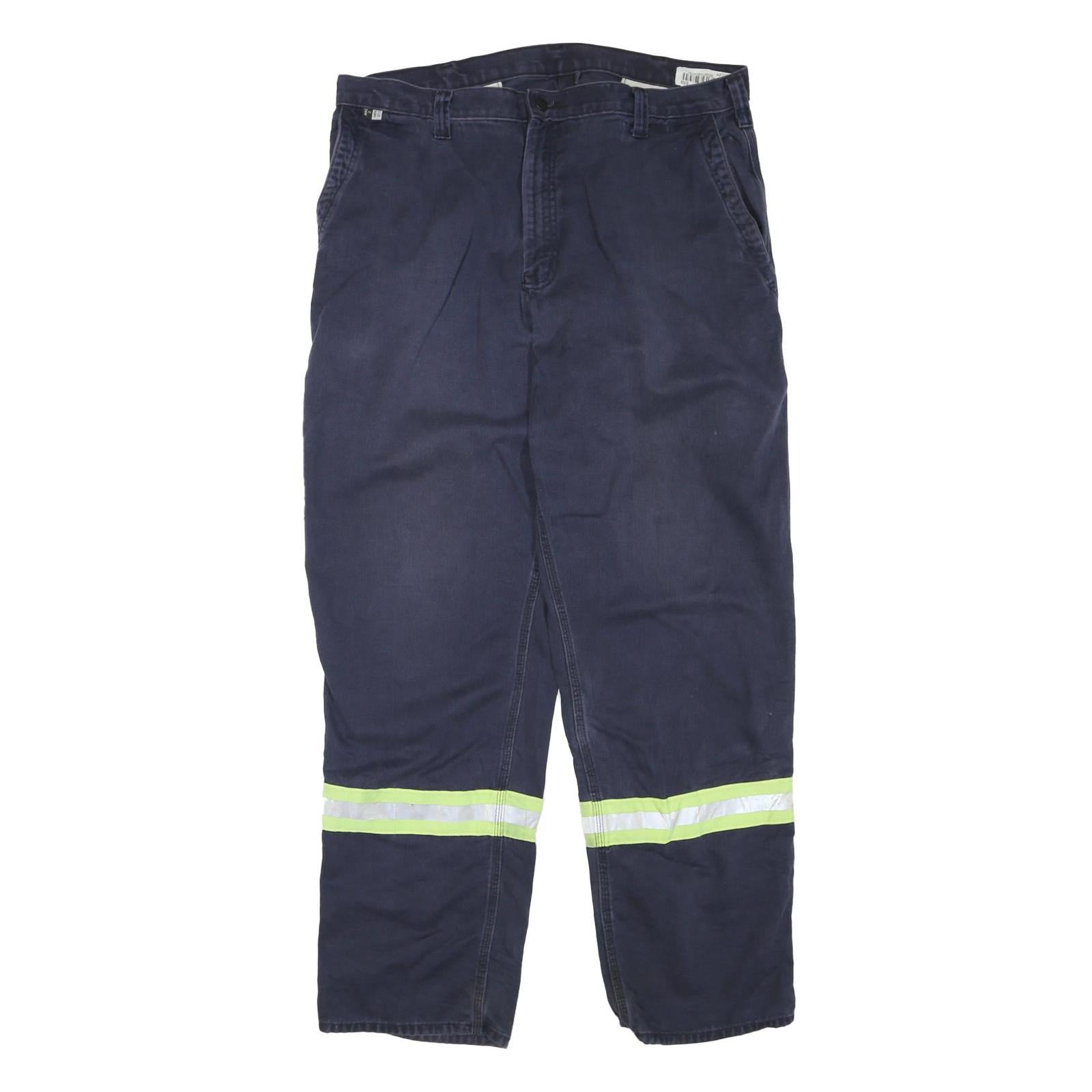 CARHARTT Mens Cotton Blend Navy Blue Reflective Regular Straight Trousers W38