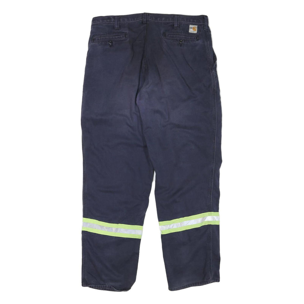 CARHARTT Mens Cotton Blend Navy Blue Reflective Regular Straight Trousers W38