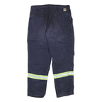 CARHARTT Mens Cotton Blend Navy Blue Reflective Regular Straight Trousers W38
