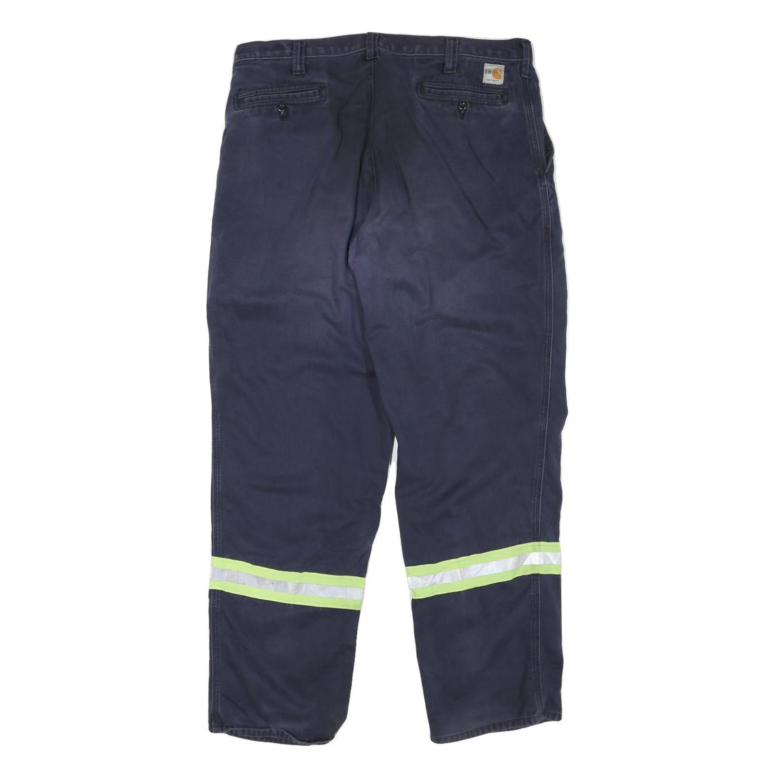 CARHARTT Mens Cotton Blend Navy Blue Reflective Regular Straight Trousers W38
