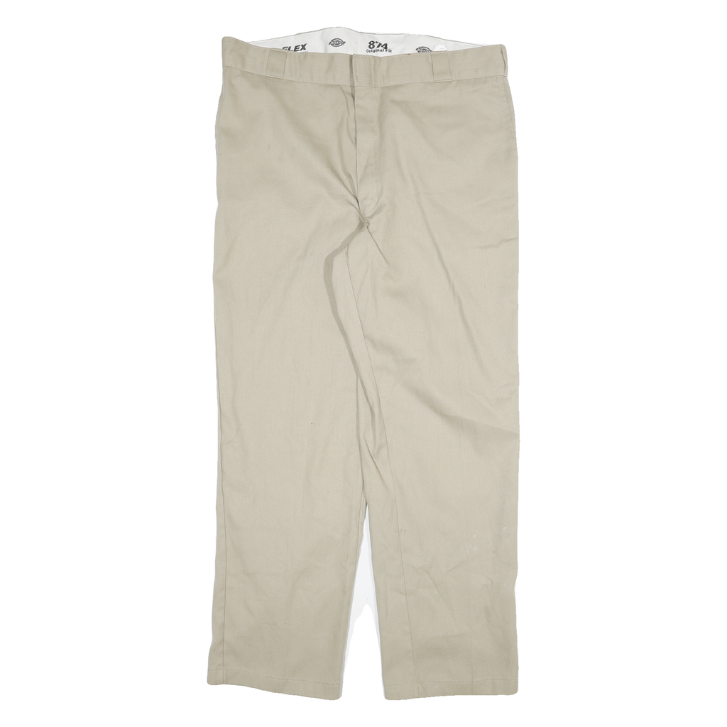 DICKIES Mens Cotton Blend Beige Regular Fit Straight Leg Trousers W40 L32