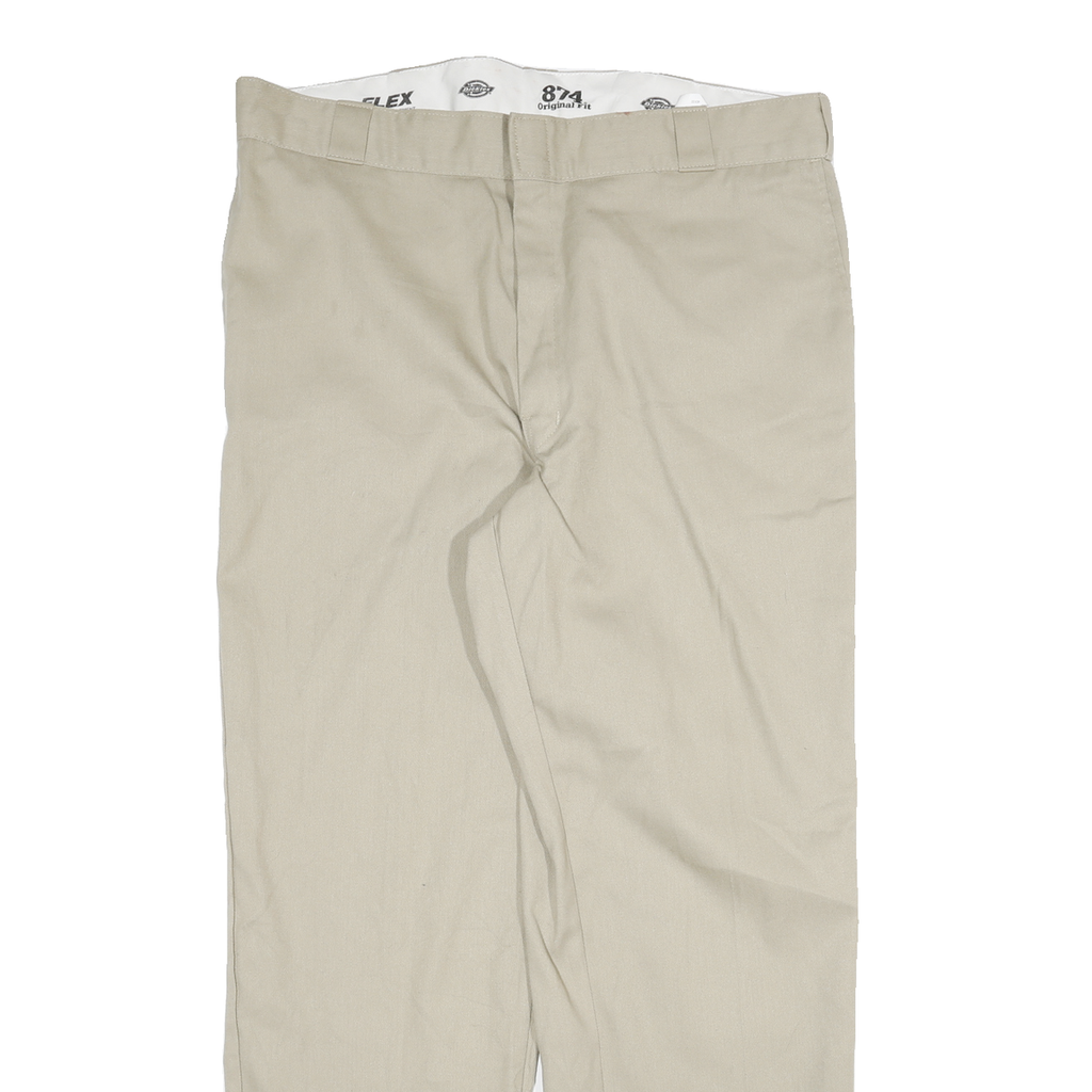 DICKIES Mens Cotton Blend Beige Regular Fit Straight Leg Trousers W40 L32