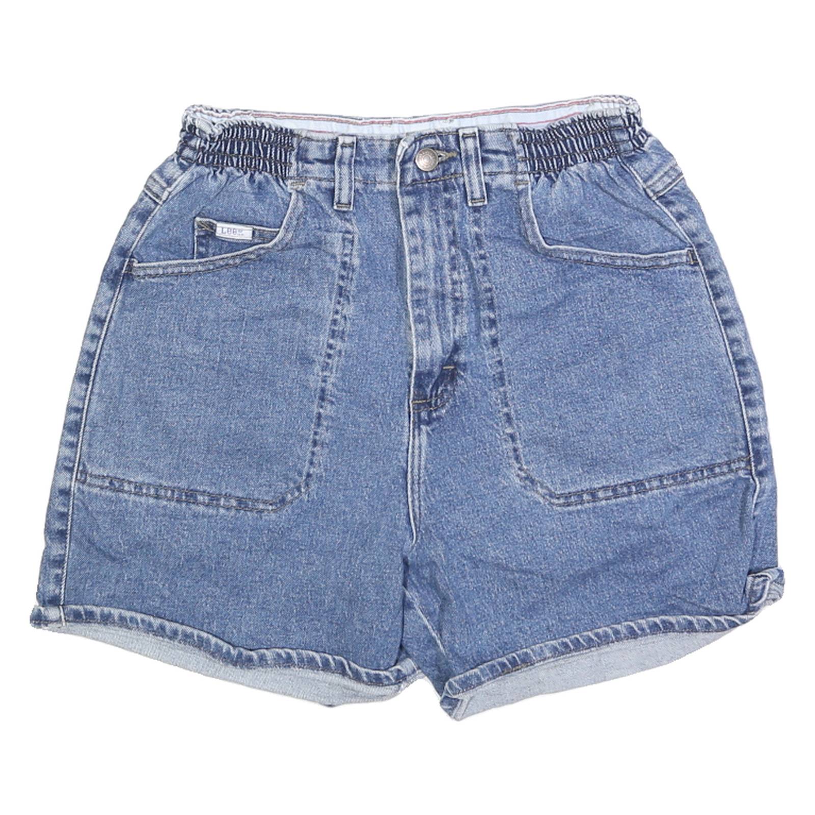 LEE Womens Denim Blue Cotton Casual Shorts S W26 Elastic Waistband