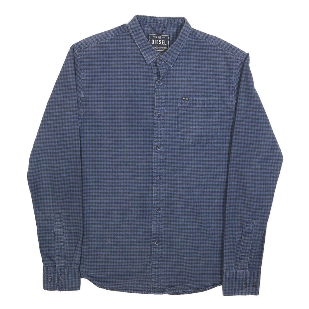 DIESEL Mens Blue Check Shirt M Cotton Blend Casual Long Sleeve Button