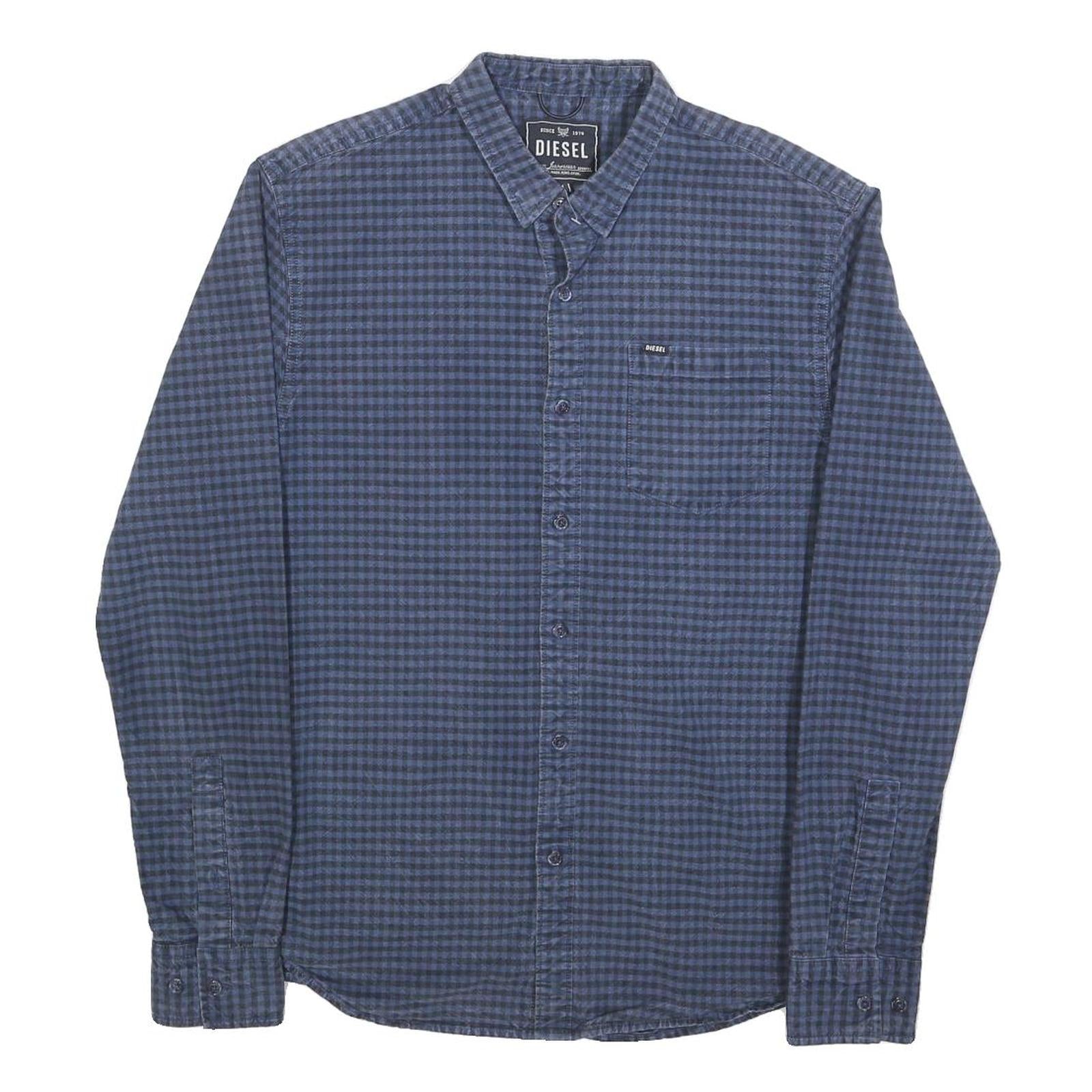 DIESEL Mens Blue Check Shirt M Cotton Blend Casual Long Sleeve Button