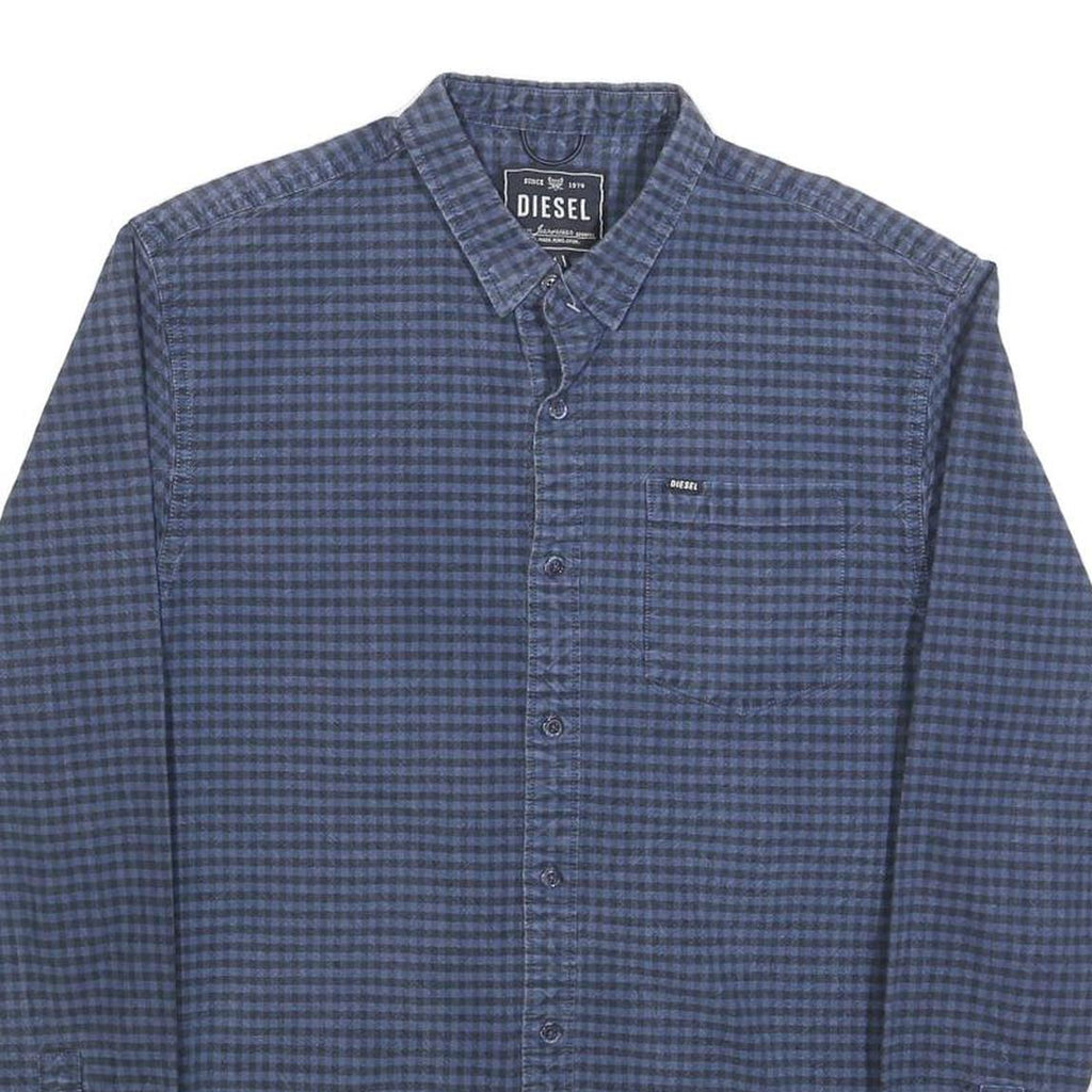 DIESEL Mens Blue Check Shirt M Cotton Blend Casual Long Sleeve Button