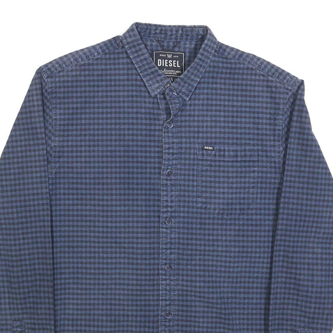 DIESEL Mens Blue Check Shirt M Cotton Blend Casual Long Sleeve Button