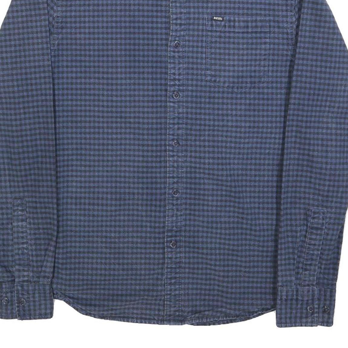 DIESEL Mens Blue Check Shirt M Cotton Blend Casual Long Sleeve Button