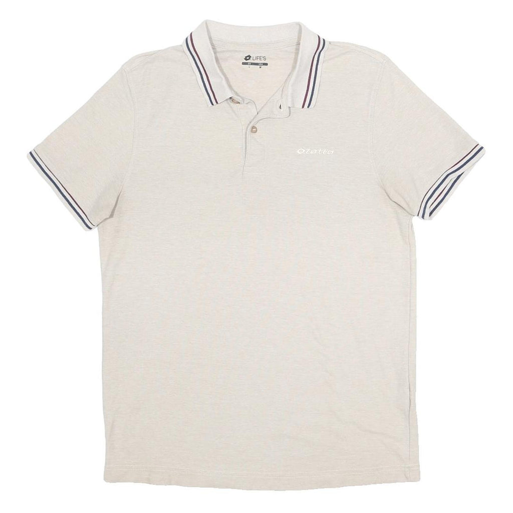 LOTTO Mens Beige Short Sleeve Plain Polo Shirt Size L Cotton Blend Casual