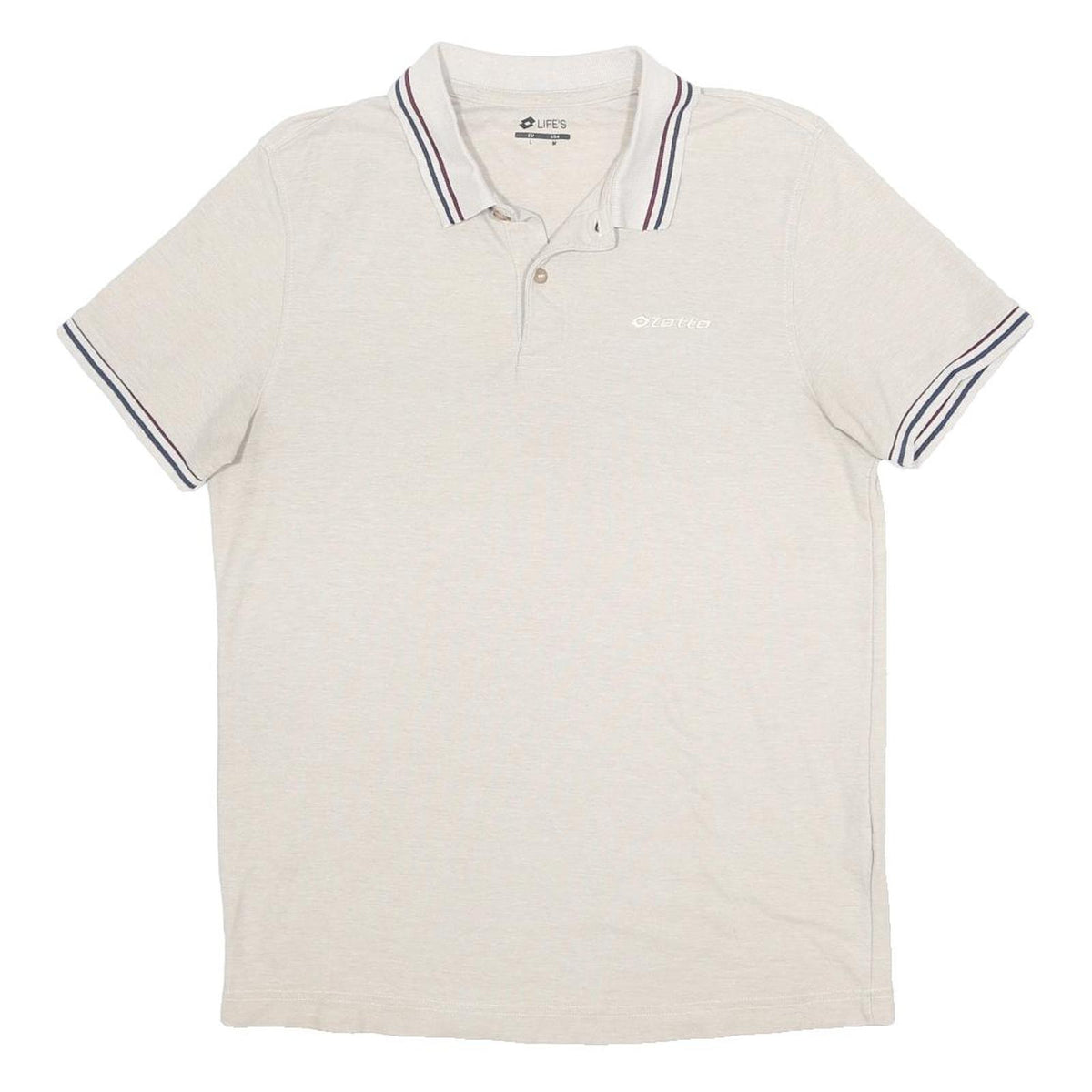 LOTTO Mens Beige Short Sleeve Plain Polo Shirt Size L Cotton Blend Casual