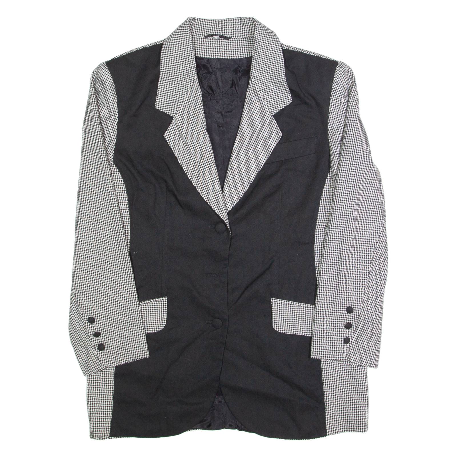 Womens Blazer Jacket Black 90s Houndstooth UK 12